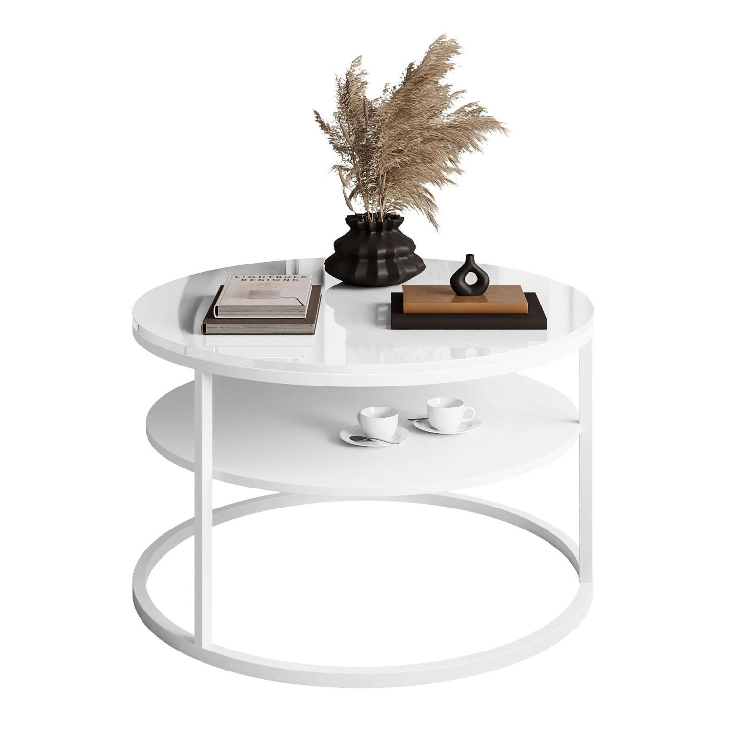 COUCHTISCH CIRI mit Regal Hochglanz - Weiß, Holzwerkstoff (70/70/48.6cm) - Lookway