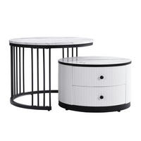 COUCHTISCH-SET 60/60/45,5 & 50/50/32 cm in Weiß/Schwarz mit 2 Schubladen - Weiß, Holzwerkstoff (60/60/45cm) - Flora Grace