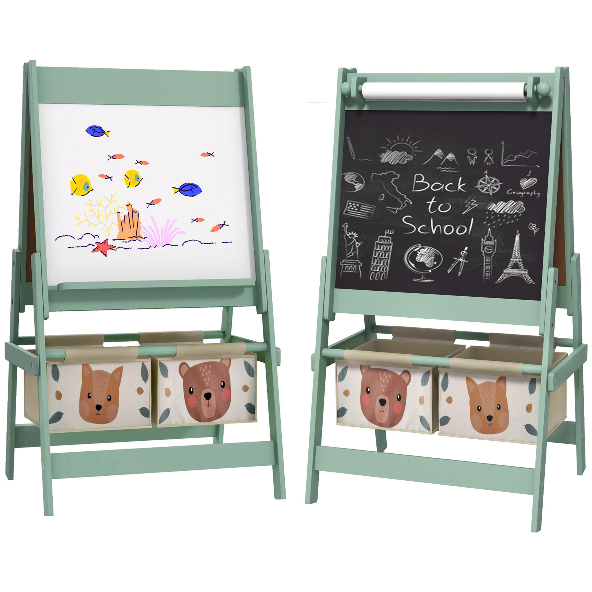 KINDERSTANDTAFEL mit Aufbewahrungskörbe - Grün, Holzwerkstoff (46.5/93/54cm) - AIYAPLAY