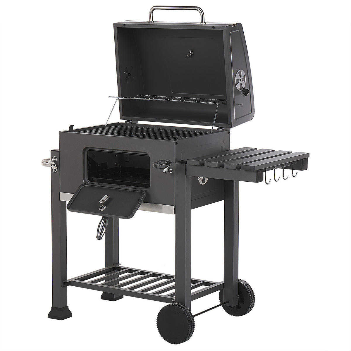 HOLZKOHLEGRILL mit Deckel Stahl grau rechteckig rollbar Pavlof - Grau, Metall (79/107/49cm)