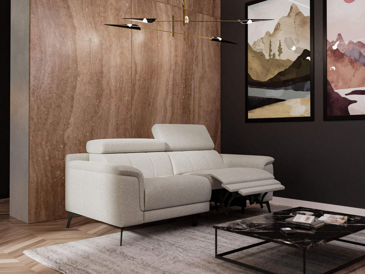 RELAXSOFA FIERO 3-Sitzer mit 1 Relaxfunktion, hellgrau - Hellgrau/Schwarz, Holzwerkstoff/Textil (212/82/103cm) - Courtois Laville