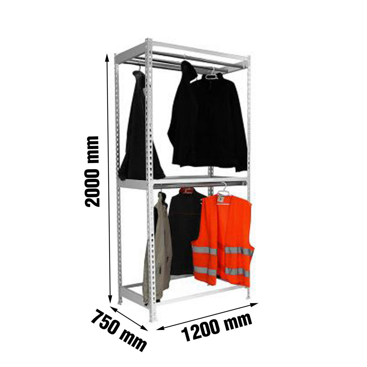 KLEIDERSTANGENREGAL Metal Doppel | HxBxT 200x120x75cm | Grau | Kleiderständer Garderobe Klamottenregal Stangenregal Regal - Grau, Metall (120/200/75cm) - PROREGAL