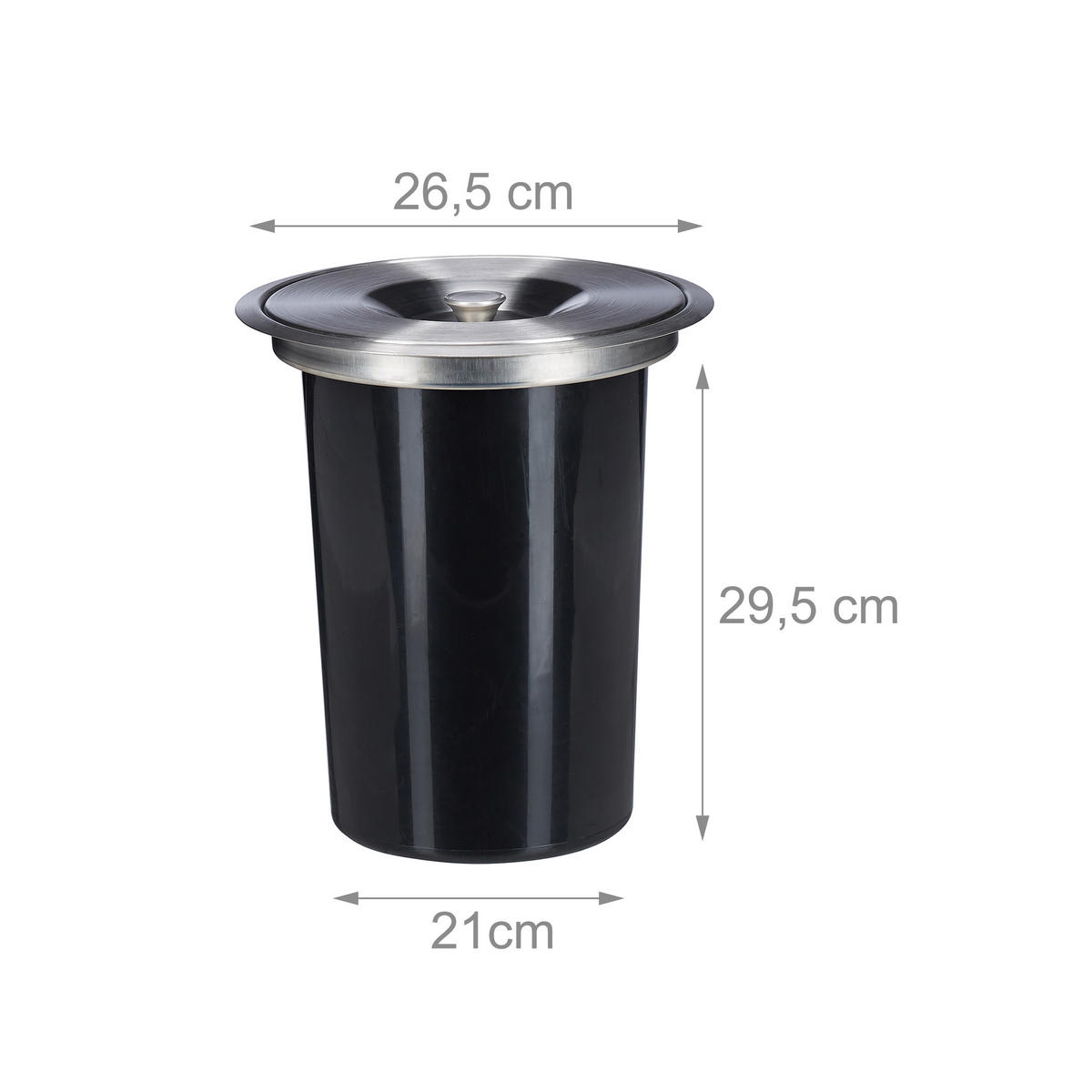 EINBAUMÜLLEIMER Silber Edelstahl 8 l - Schwarz, Kunststoff/Metall (26.5/29.5/26.5cm) - Relaxdays