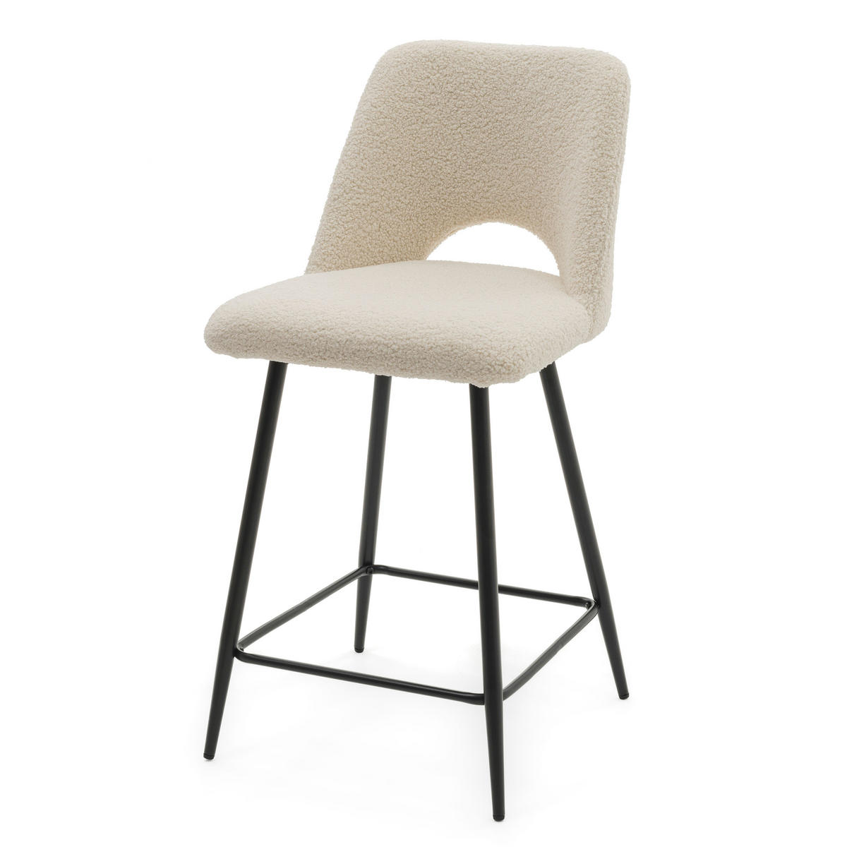 BARHOCKER ORO gepolsterter mit Steppung - hellbeige - Boucle - Ecru/Schwarz, Textil/Metall (48/94/55cm) - NEW HOME