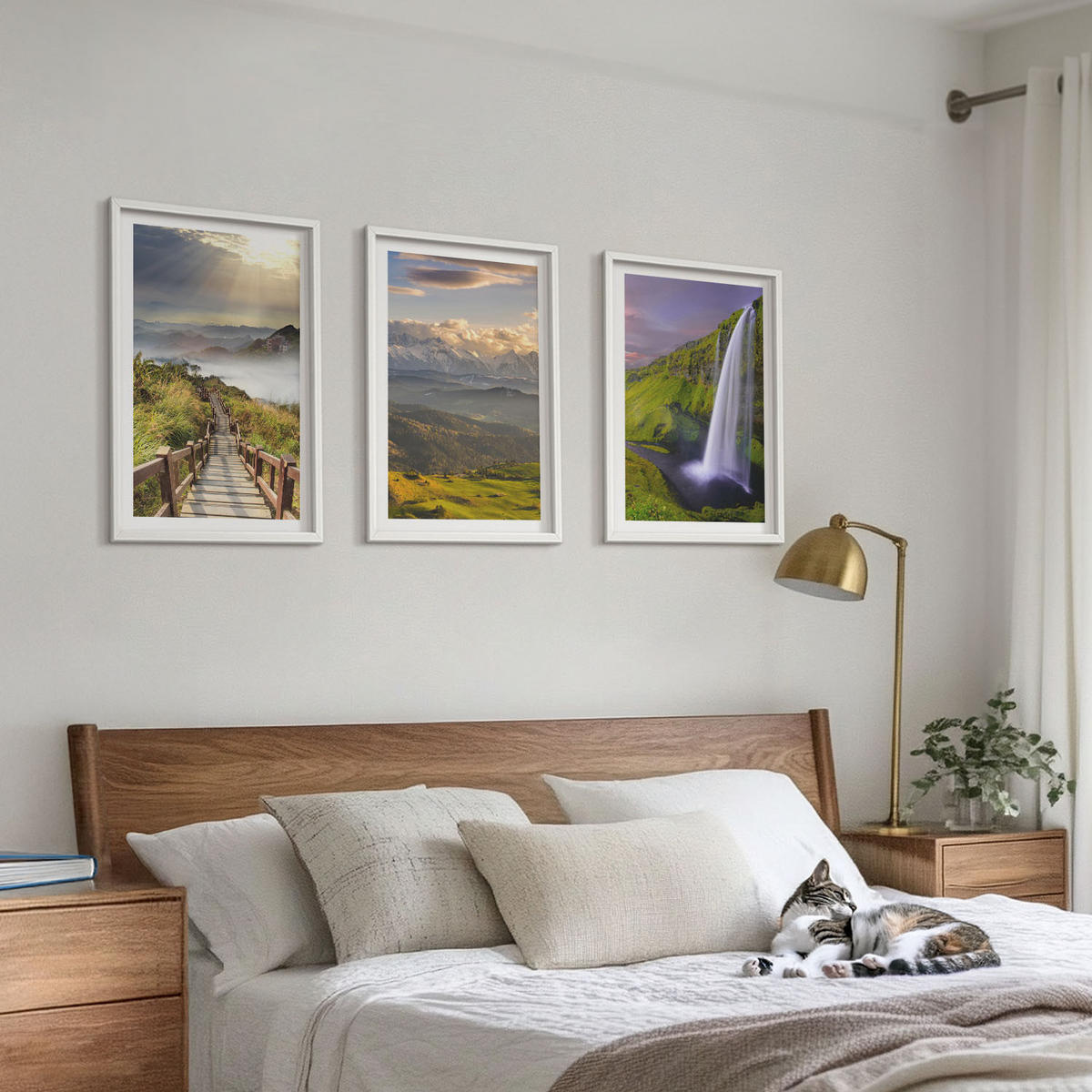 WANDBILDER 3er-Set - 40x60 cm Weißer Rahmen - Berglandschaften Wasserfall - Weiß, Kunststoff (40/60cm) - ArtPrintCave