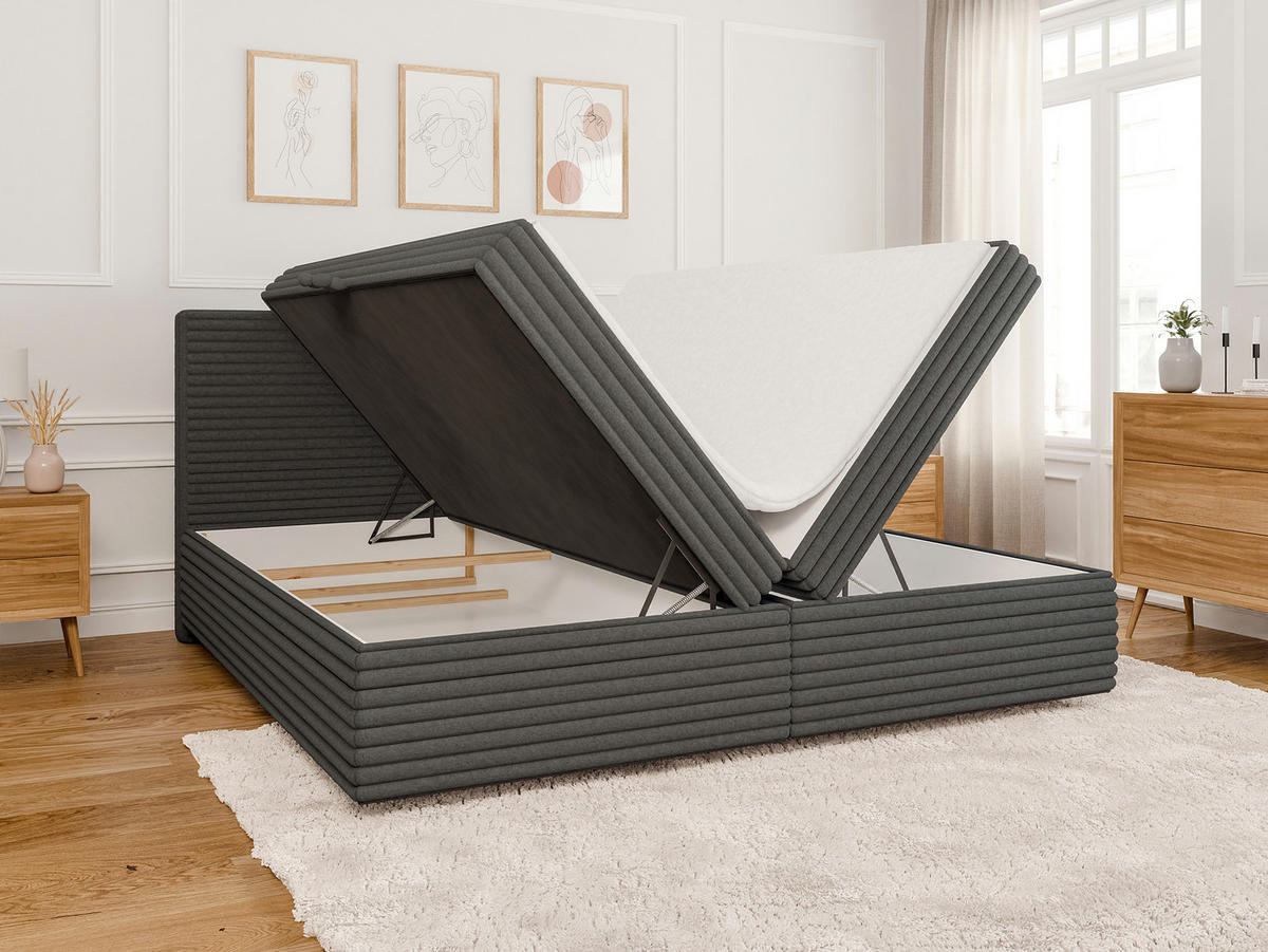 BOXBETT Roma 200/200 cm Dunkelgrau Plüschcord - Dunkelgrau/Schwarz, Holz/Kunststoff (200/200cm) - S-Style Möbel