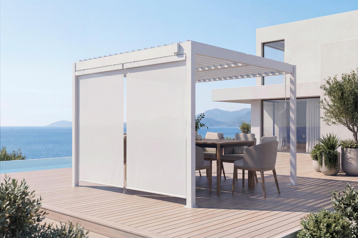 MARKISEN für Pergola VADA 2er-Set, weißes Aluminium, H.250 x B.180cm - Weiß, Metall (180/250/180cm) - Cazeboo