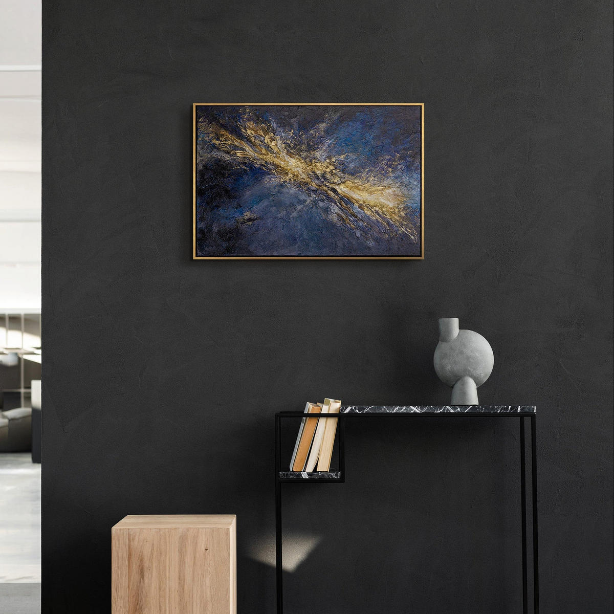 GEMÄLDE Energie des Lichts Schattenfugenrahmen Schwarz-Gold 70x50 cm - Schwarz Hochglanz, Holz (70/50cm) - YS-art gallery