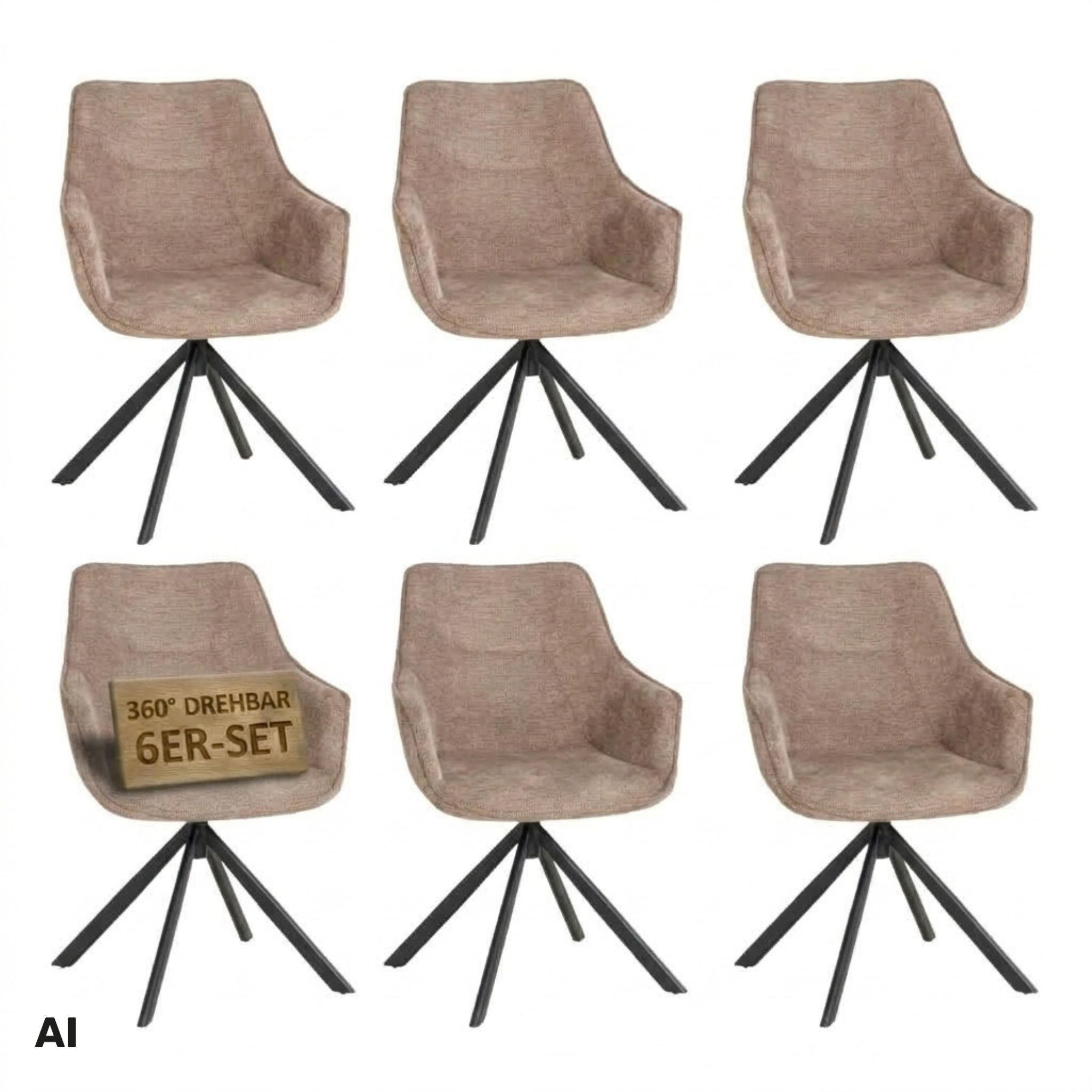 ESSZIMMERSTUHL 6er San Carlo beige drehbar - Beige/Schwarz, Textil/Metall (57/87/67cm) - Mr. Deko