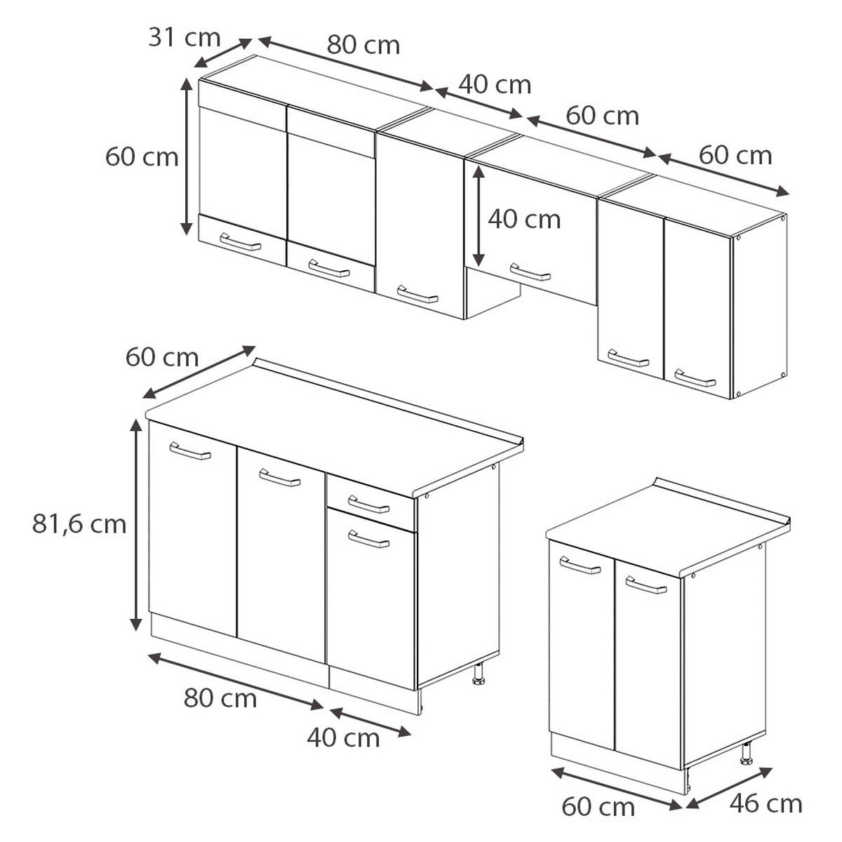 KÜCHENZEILE Raul Weiß 240 cm, AP Marmor - Weiß Hochglanz/Weiß, Holzwerkstoff (240/81.6/60cm) - Vicco