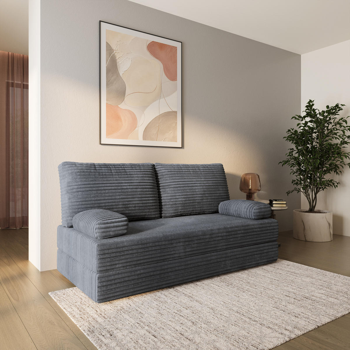 BETTSOFA SILAR aus Schaumstoff Cordstoff Grau Schlaffunktion - Dunkelgrau, Textil (170/86/80cm) - MASSENO