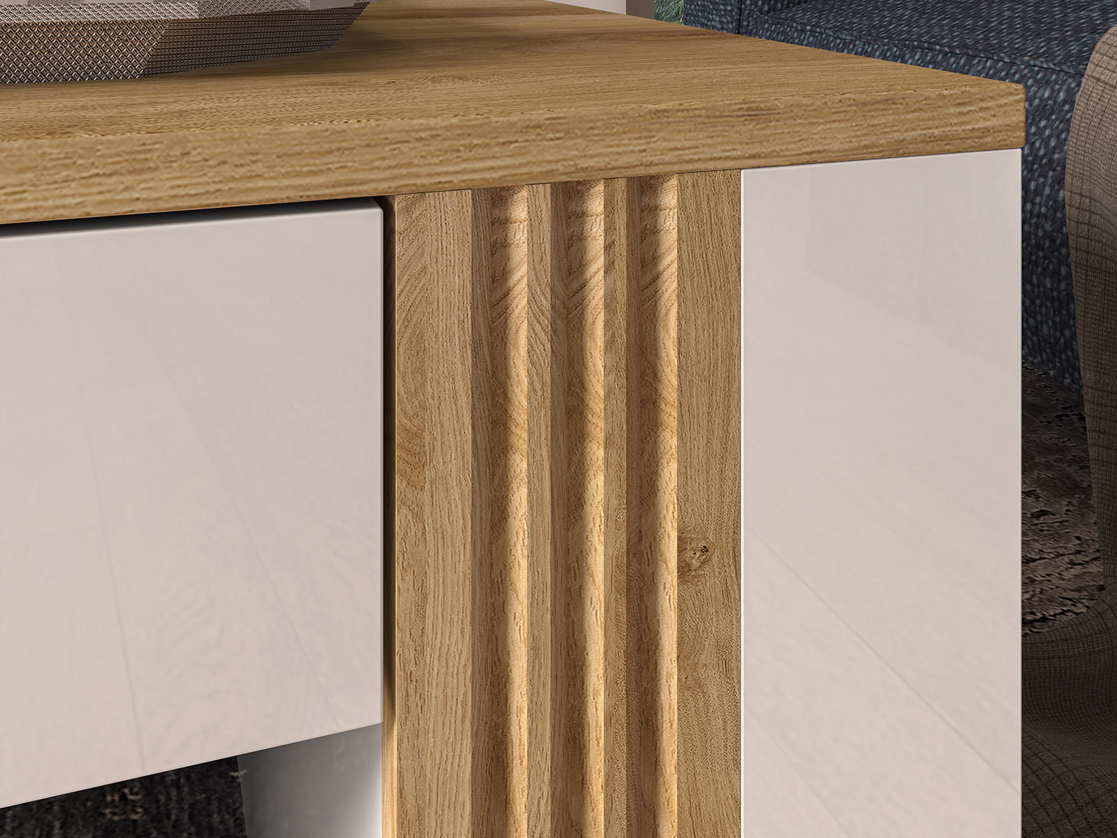COUCHTISCH Adagio weiß Hochglanz / Eiche castello 109 / 60 / 48cm - Weiß/Braun, Holz/Holzwerkstoff (60/109/48cm) - Feldmann-Wohnen