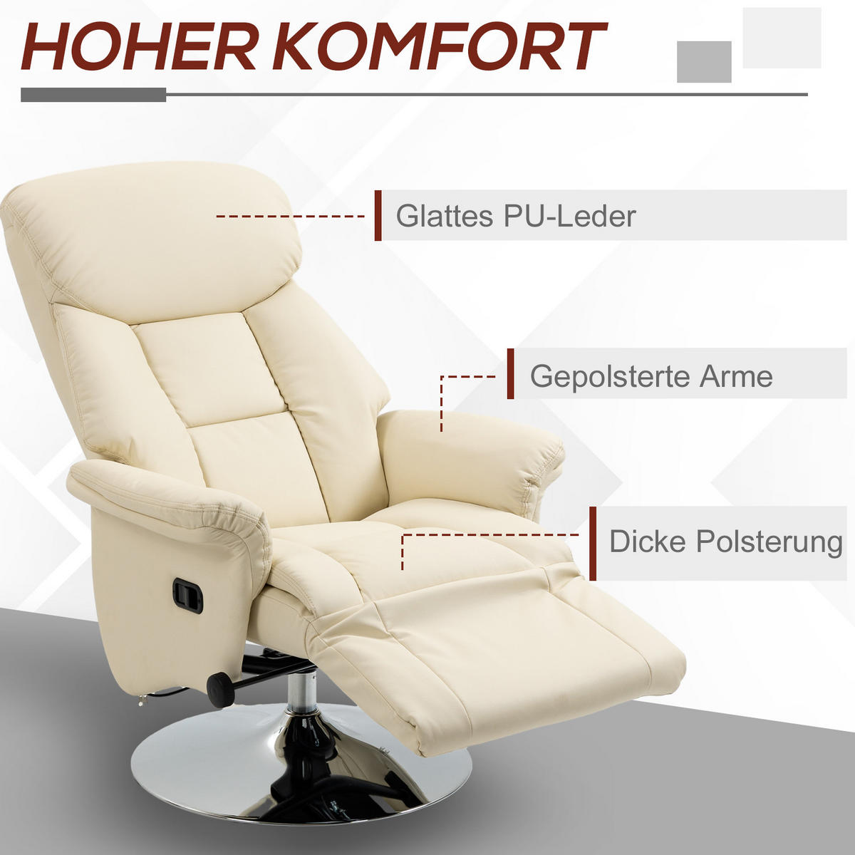 RELAXSESSEL DE-06434 mit Liegefunktion Creme - Creme, Metall (78/109/80cm) - ComfortXL