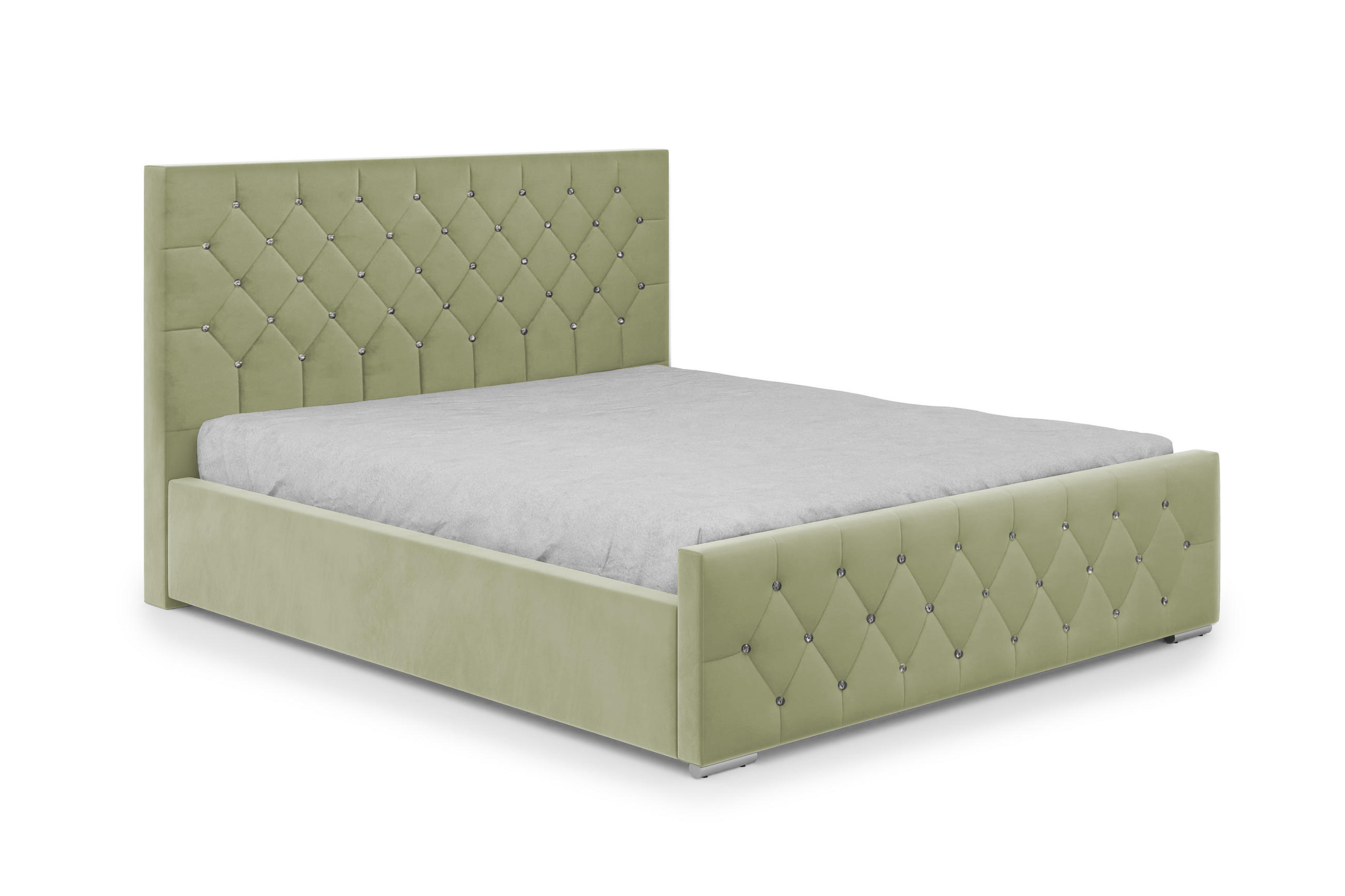 POLSTERBETT Mona I Polsterbett modern, hochwertiger Stoff, Bettkasten, elegantes halbrundes Design 160x200 cm, Seladon. - Schwarz/Hellgrün, Holzwerkstoff/Kunststoff (160/200cm) - DomoHome