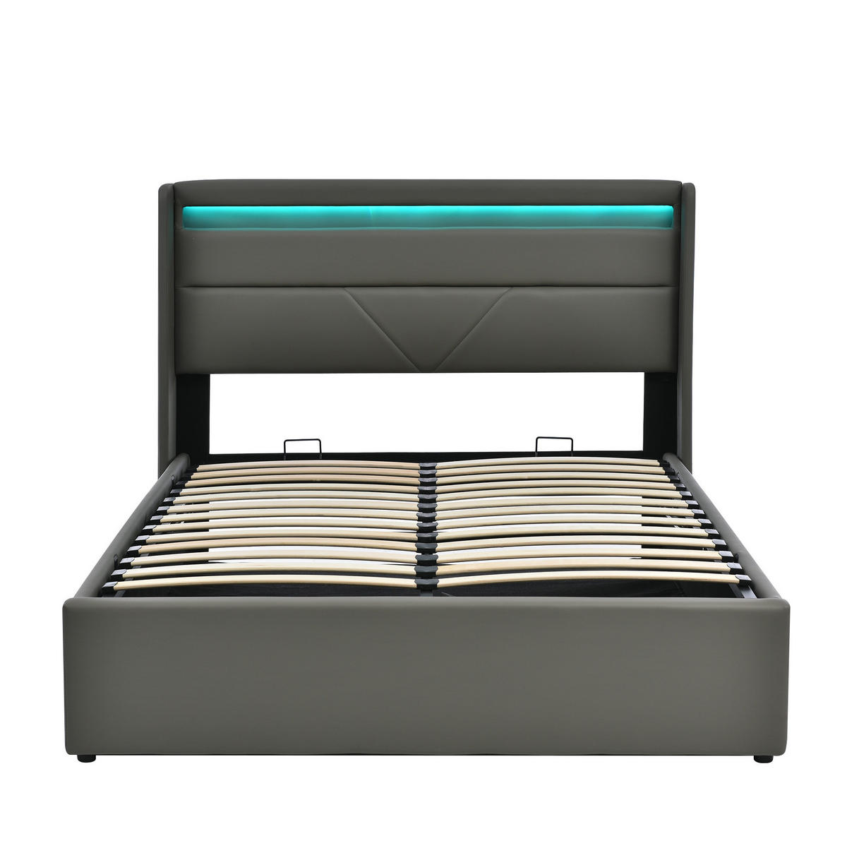 POLSTERBETT 160/200 cm grau mit Stauraum und LED-Beleuchtung - Grau, Kunststoff (160/200cm) - OKWISH