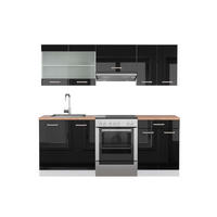 KÜCHENZEILE R-Line Schwarz Hochglanz/Weiß 200 cm, AP Eiche - Schwarz Hochglanz/Weiß, Holzwerkstoff (200/81.6/60cm) - Vicco