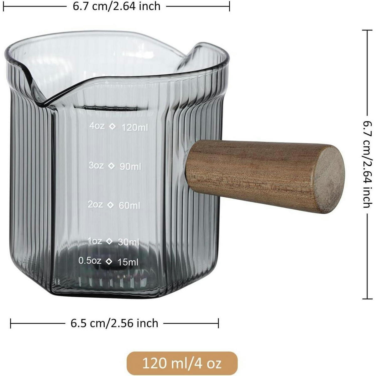MESSBECHER 120 ml Rauchgrau mit Holzgriff - Anthrazit, Glas (0.12L)