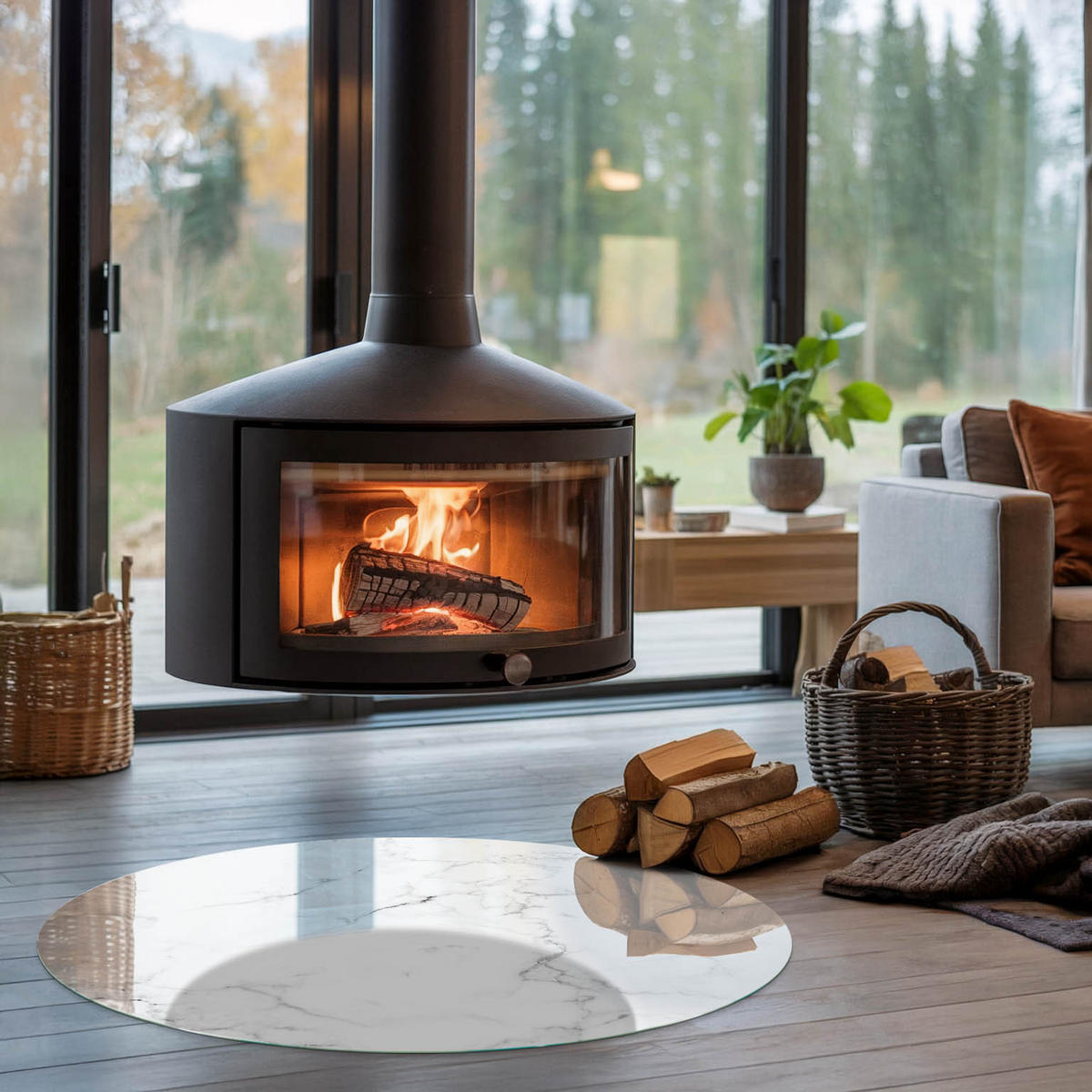 GLASPLATTE für Kamin Ø 100 cm - Weiß, Glas (100/100/0.4cm) - TULUP