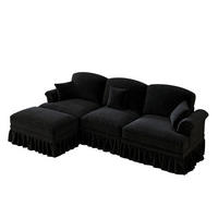 ECKSOFA aus Chenille in Schwarz mit abnehmbarem Rüschenrock - Schwarz, Textil (140/93/272cm) - Modfu