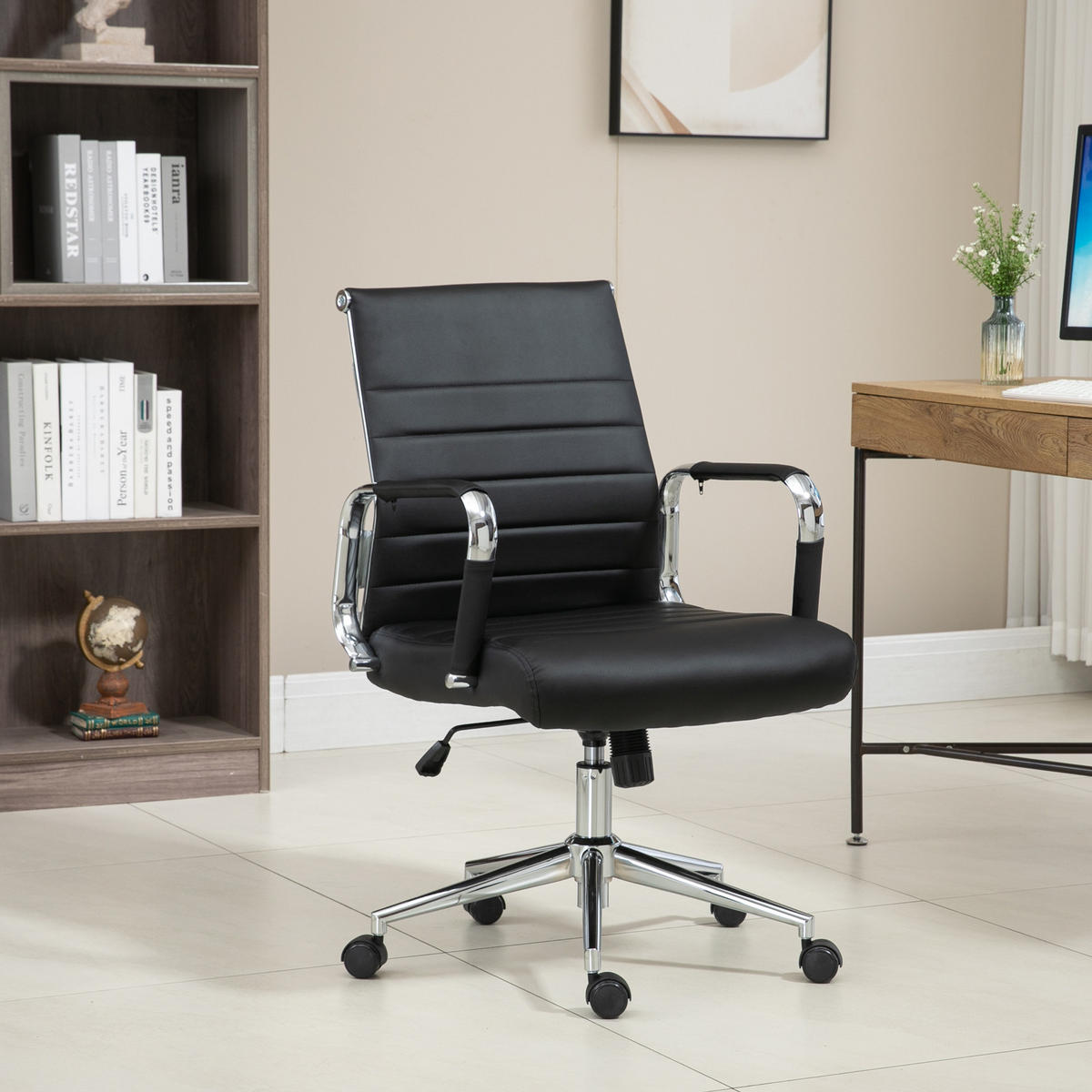SCHREIBTISCHSTUHL OFFICE COMFORT LB Kunstleder Schwarz - Silberfarben/Schwarz, Textil/Metall (56/103/64cm) - SVITA