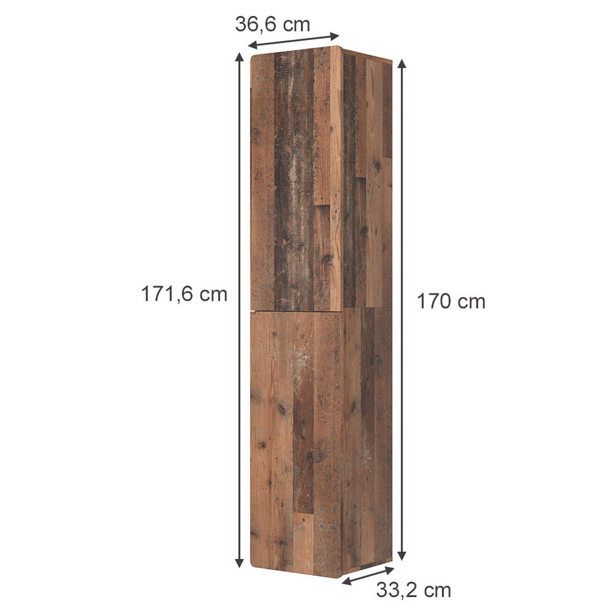 HOCHSCHRANK Izan Oldstyle 36.6 x 171.6 cm - Braun, Holzwerkstoff (36.6/171.6/33.2cm) - Vicco