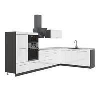 KUHINJA U OBLIKU SLOVA L Fame-Line, Sjajna Bijela /Antracit, 347 x 207 cm, RP Mramor - bijela visoki sjaj/antracit, drvni materijal (347/153.6/60cm) - Vicco