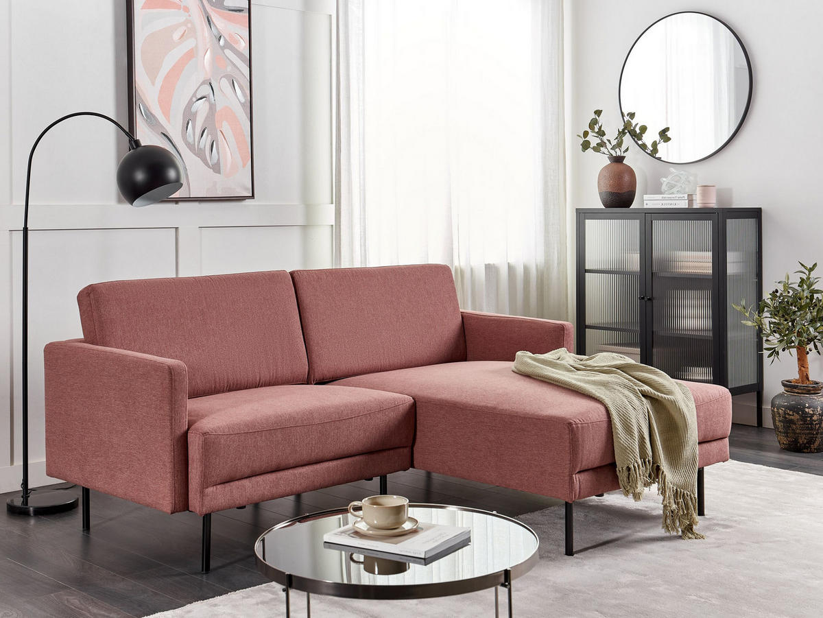 2-SITZER-ECKSOFA rosa-braun rechtsseitig Breda - Pink/Schwarz, Textil (192/155cm) - Beliani