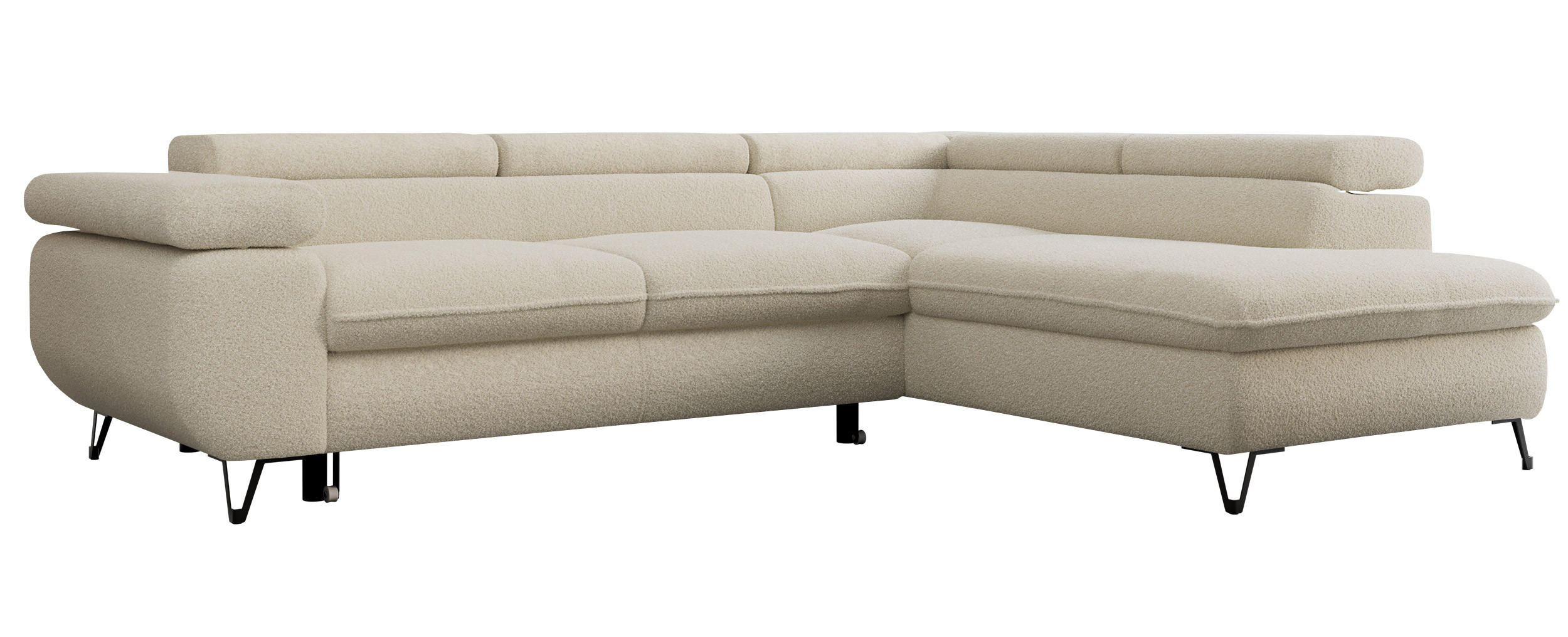 ECKSOFA PEDRO L Beige Boucle - Rechts Seite - Beige/Schwarz, Textil/Metall (273/208cm) - MKS