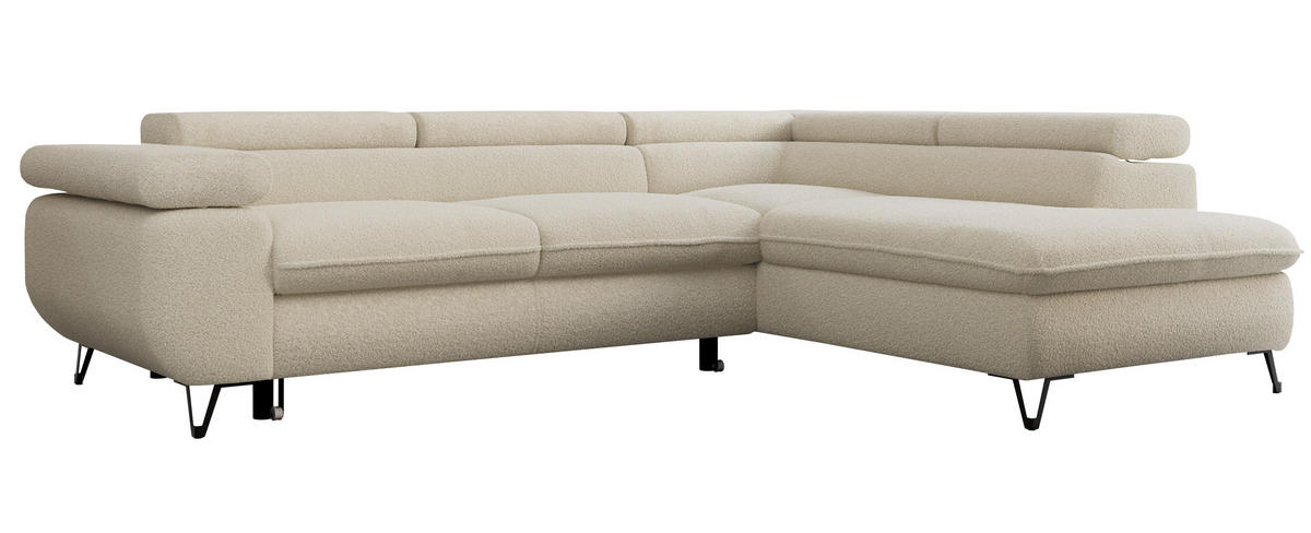 ECKSOFA PEDRO L Beige Boucle - Rechts Seite - Beige/Schwarz, Textil/Metall (273/208cm) - MKS