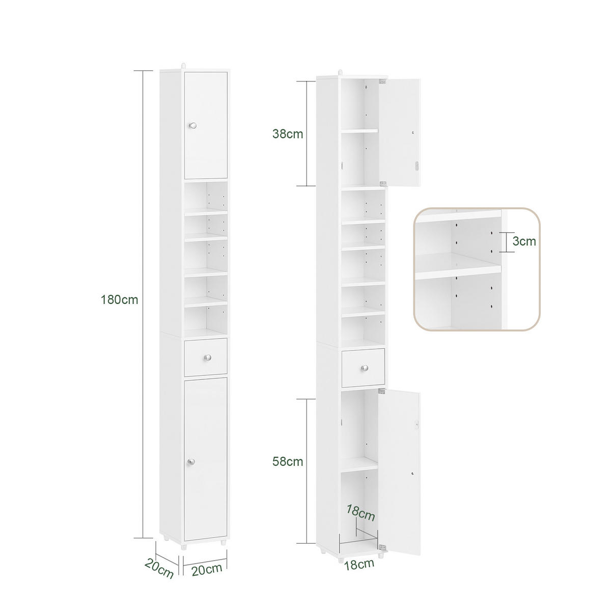HOCHSCHRANK Weiß - Weiß, Holzwerkstoff (20/180/20cm) - SoBuy