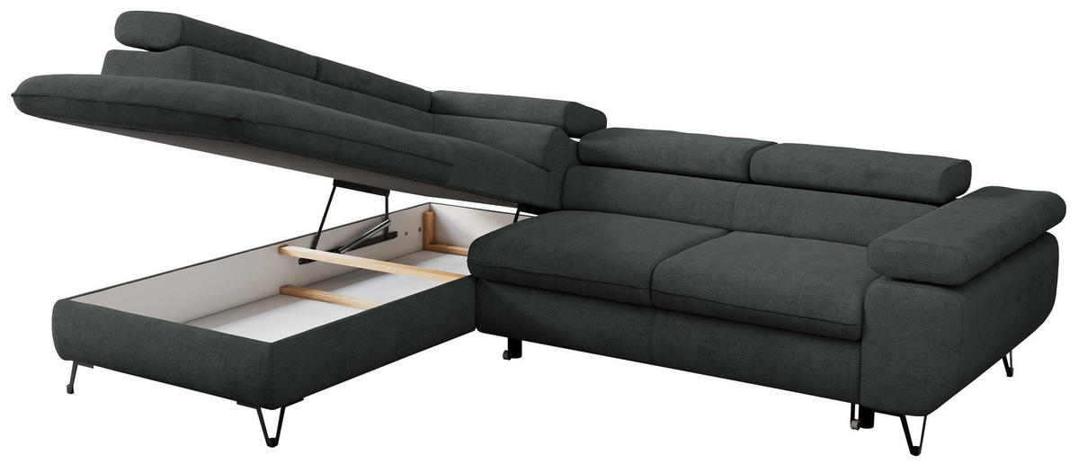 ECKSOFA PETER L Dunkelgrau Struktur - Links Seite - Dunkelgrau/Schwarz, Textil/Metall (208/273cm) - MKS