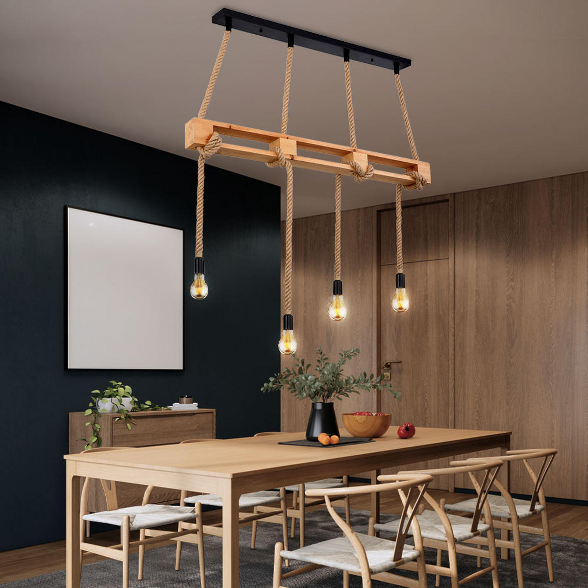 HÄNGELEUCHTE Balken Hanfseil Braun - Braun, Holz (120/10/120cm) - Globo Lighting