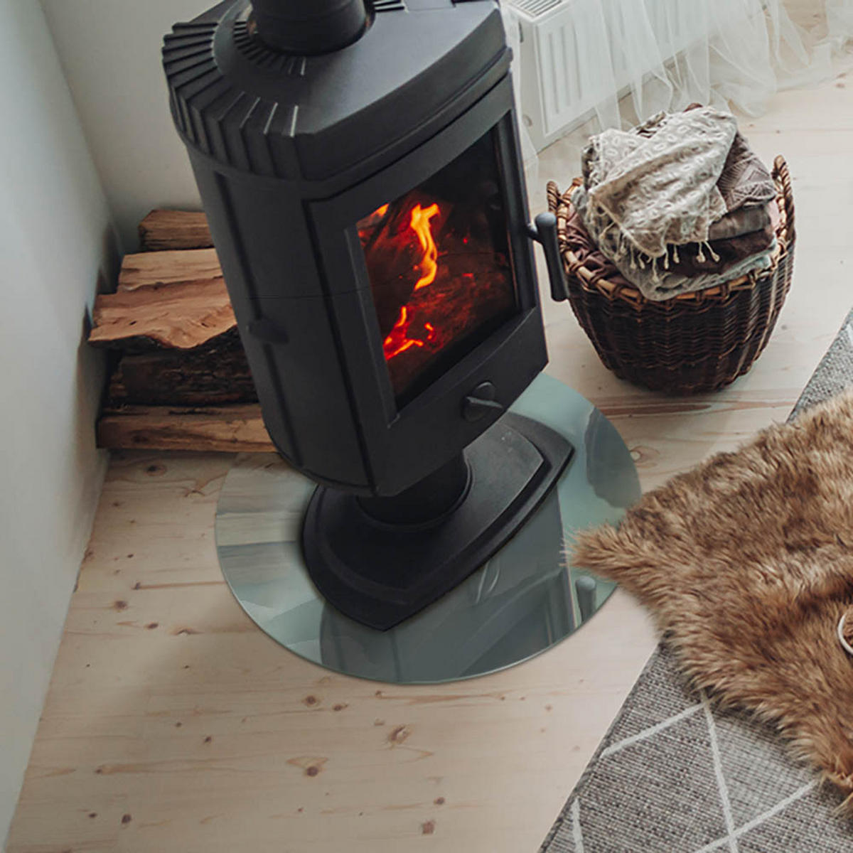 GLASPLATTE für Kamin Ø 50 cm - Türkis, Glas (50/50/0.4cm) - TULUP