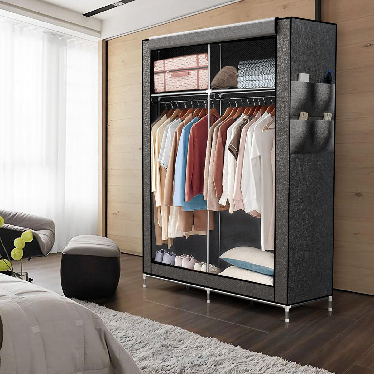 STOFFSCHRANK - Grau, Textil (45/170/108cm) - Intirilife