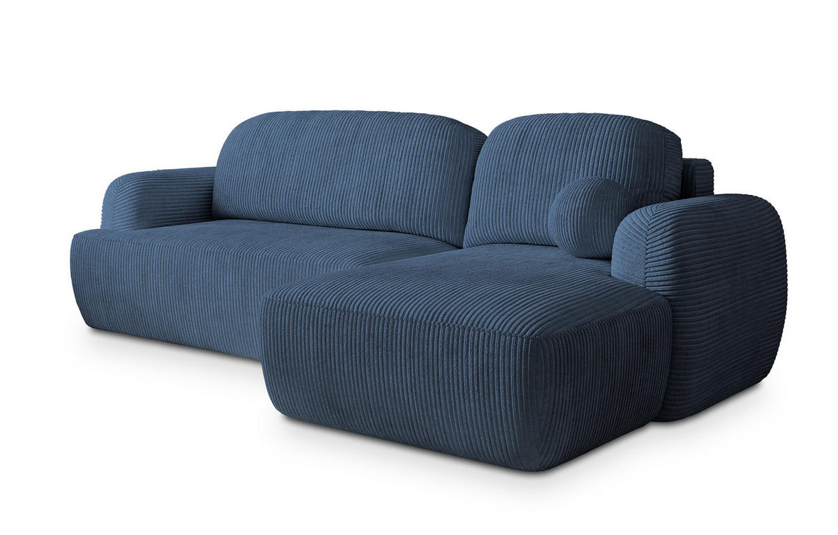 ECKSOFA MODENZA P R-S Blau Kordstoff mit Schlaffunktion - Blau, Holz (266/148cm) - MASSENO