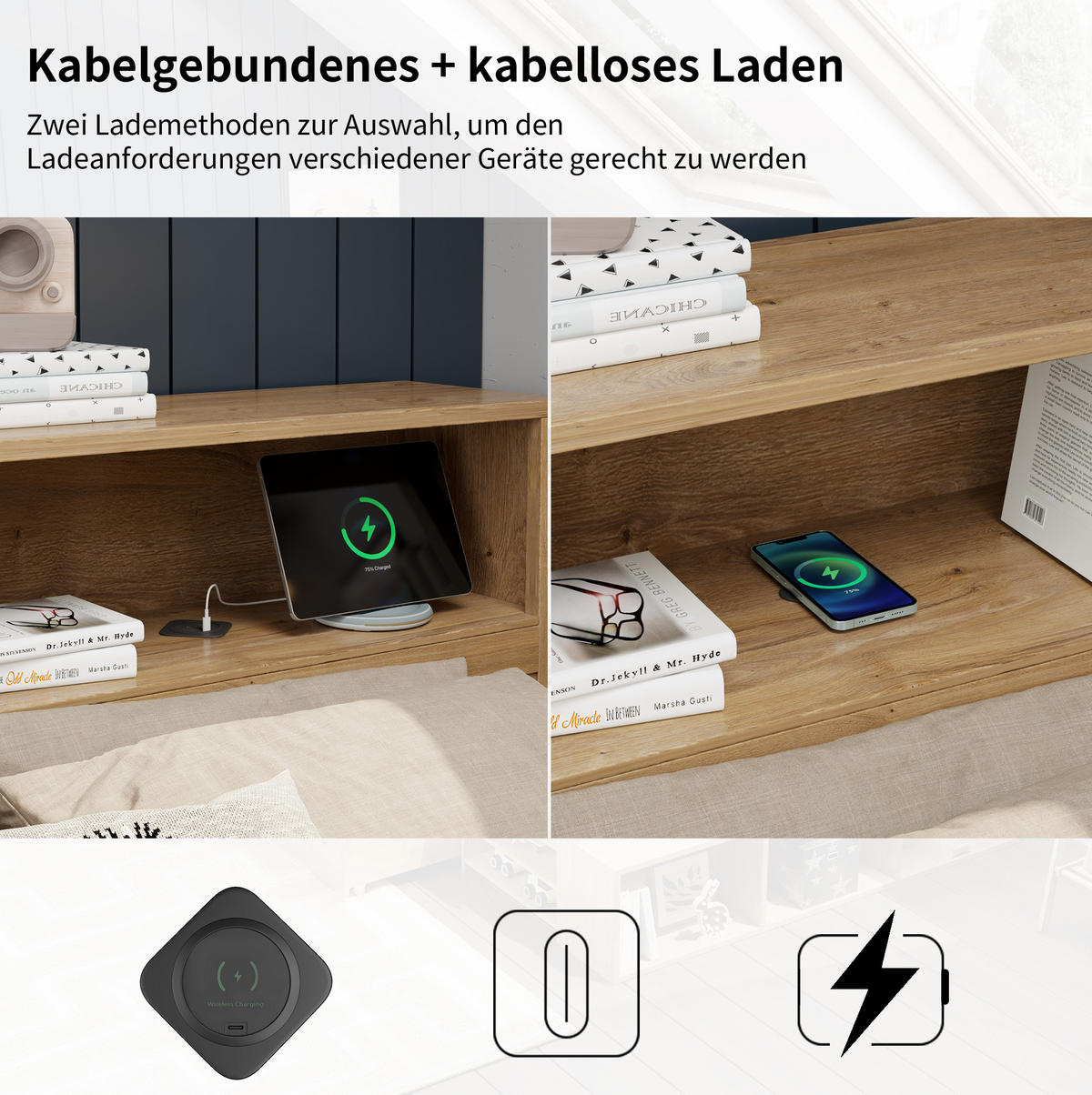 KINDERBETT 90/200 cm aus Sperrholz mit Stauraum und Regalen Natur - Naturfarben, Holzwerkstoff (90/200cm) - Modenvie