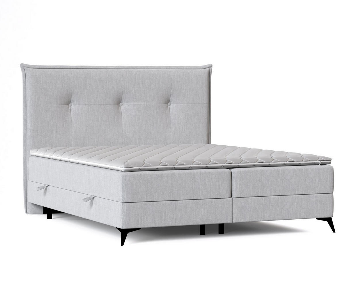 BOXBETT Menzzo Hellgrau 120/200 cm mit Matratze und Topper - Hellgrau/Schwarz, Holz/Holzwerkstoff (120/200cm) - Maison de Reve