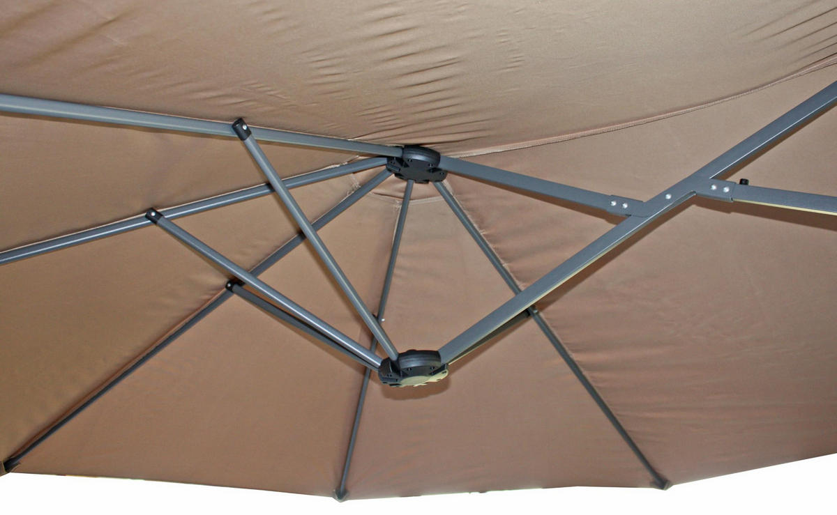 DOPPEL-SONNENSCHIRM Winda Hellbraun Gartenschirm - Hellbraun, Kunststoff (265/460cm) - DELUKE