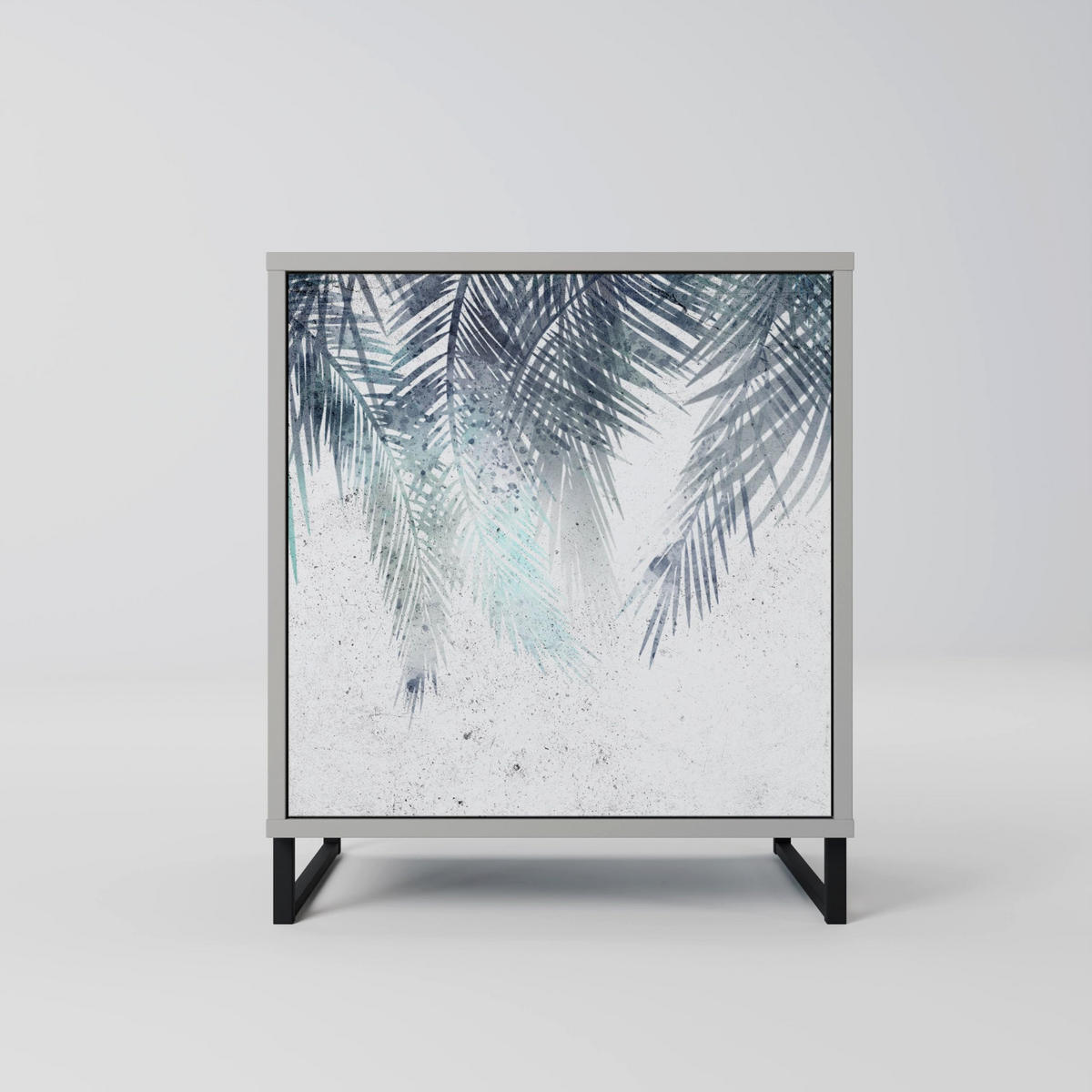 SIDEBOARD PALM VEIL, Grau, 57,5x42x77,5 cm, Schräge Buchenholzfüße - Buchefarben/Multicolor, Holzwerkstoff/Buchenholz (57.5/77.5/42cm) - SpaceRebels