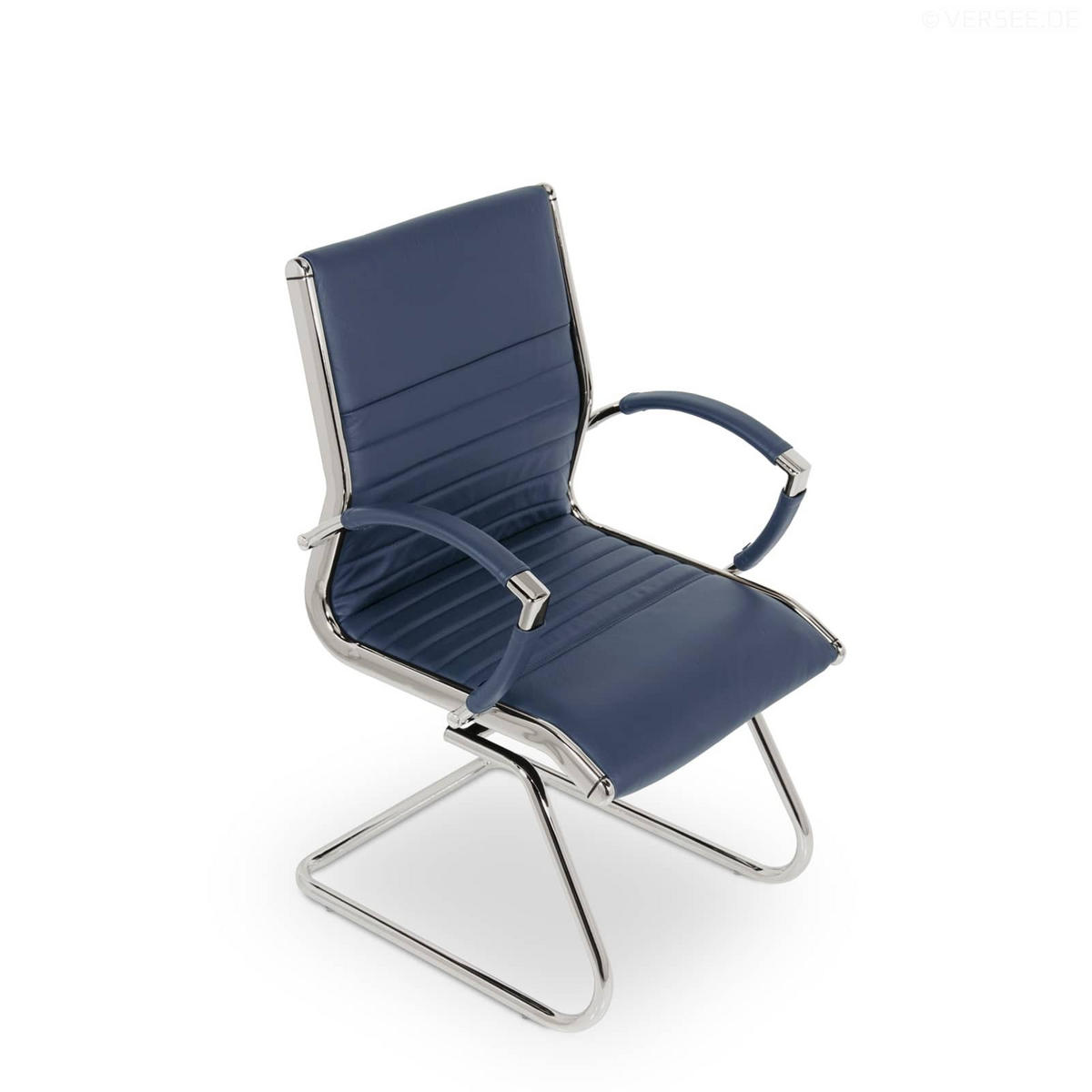 BESUCHERSTUHL Montreal Echtleder Blau – ergonomisch, 150 kg belastbar - Blau, Leder/Metall (60/95/60cm) - Versee