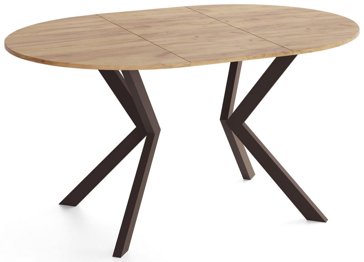 ESSTISCH Valio rund oval ausziehbar verlängerbar mit braunen Metallbeinen, Eiche Braun 100-140/100/76 cm - Eiche Wotan/Braun, Holzwerkstoff/Metall (100/140/76cm) - WFL GROUP