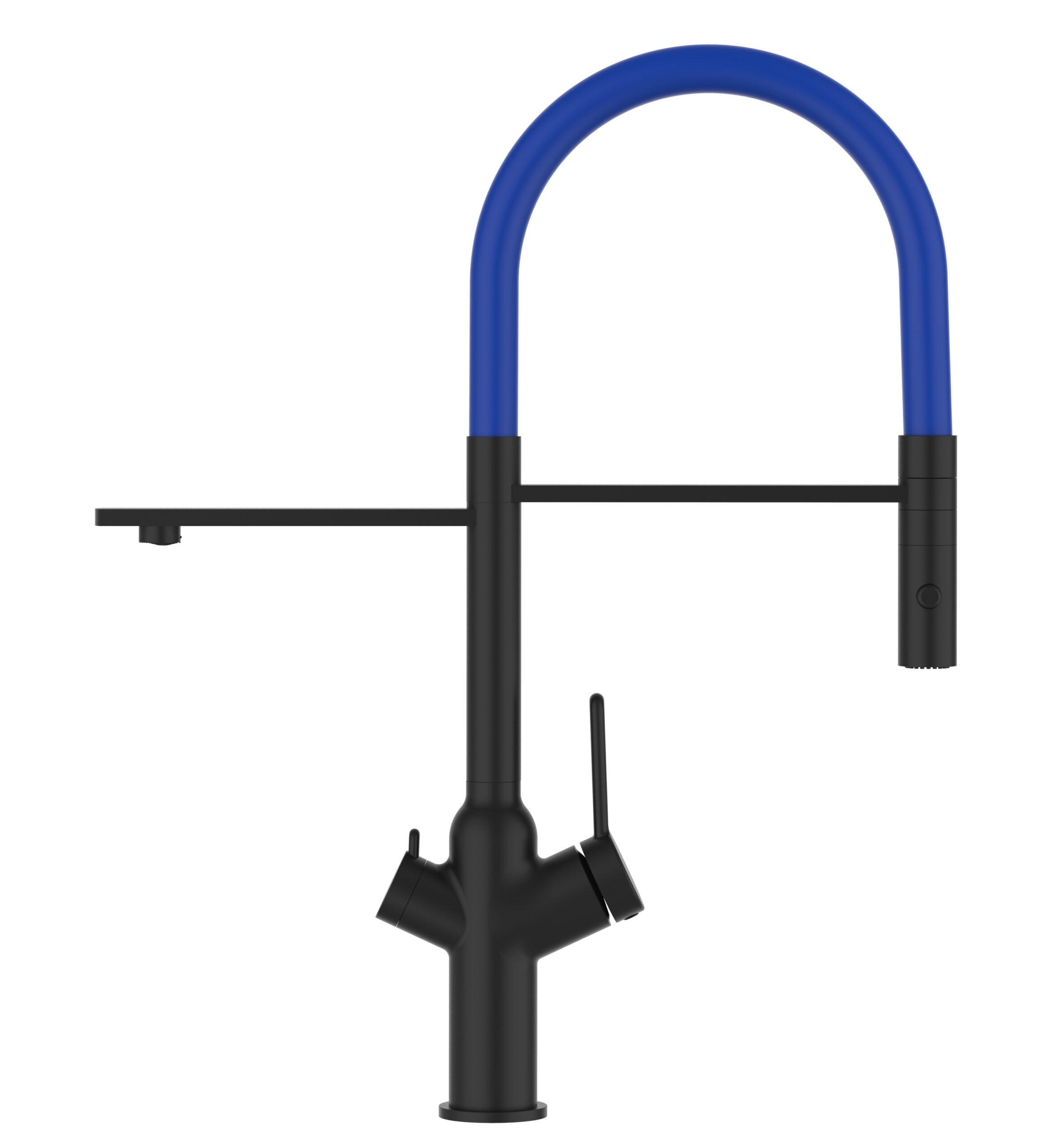 3-WEGE-KÜCHENARMATUR, Schwarz Matt und Blau, 2-Strahl-Brause - Blau/Schwarz, Metall (20.61/48/20.61cm) - VIZIO