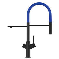 3-WEGE-KÜCHENARMATUR, Schwarz Matt und Blau, 2-Strahl-Brause - Blau/Schwarz, Metall (20.61/48/20.61cm) - VIZIO