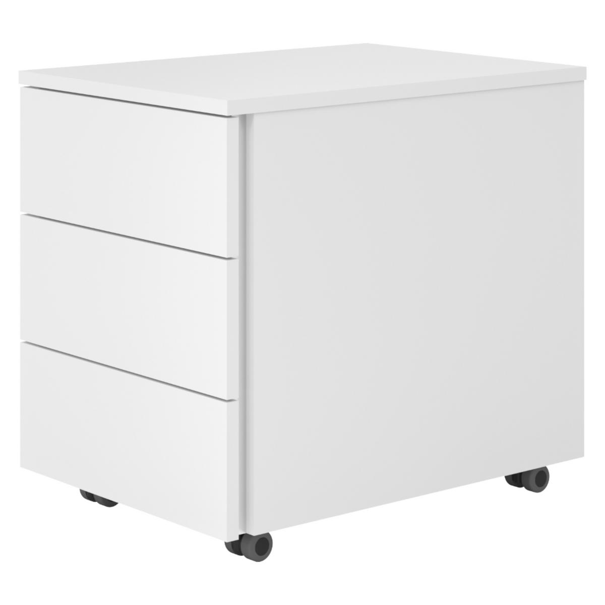 ROLLCONTAINER - mit 3 Schubladen 54,6/39/51 cm in Weiß - Weiß, Holzwerkstoff (39/51/54.6cm) - bümö