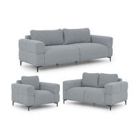 SITZGARNITUR 3+2+1 Cardea in Bubble-Optik aus weichem Grau Strukturstoff mit hohem Sitzkomfort - Schwarz/Grau, Holz/Textil (217/80/97cm) - S-Style Möbel