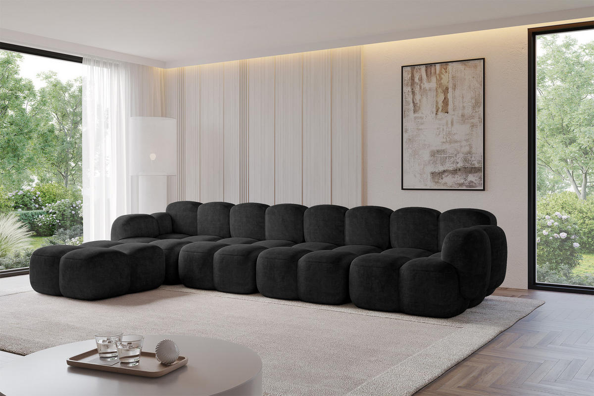 ECKSOFA modulares Sofa Links Miko-L3 390x205x75 Schwarz Velours - Schwarz, Holzwerkstoff/Kunststoff (390/205cm) - ALTDECOR