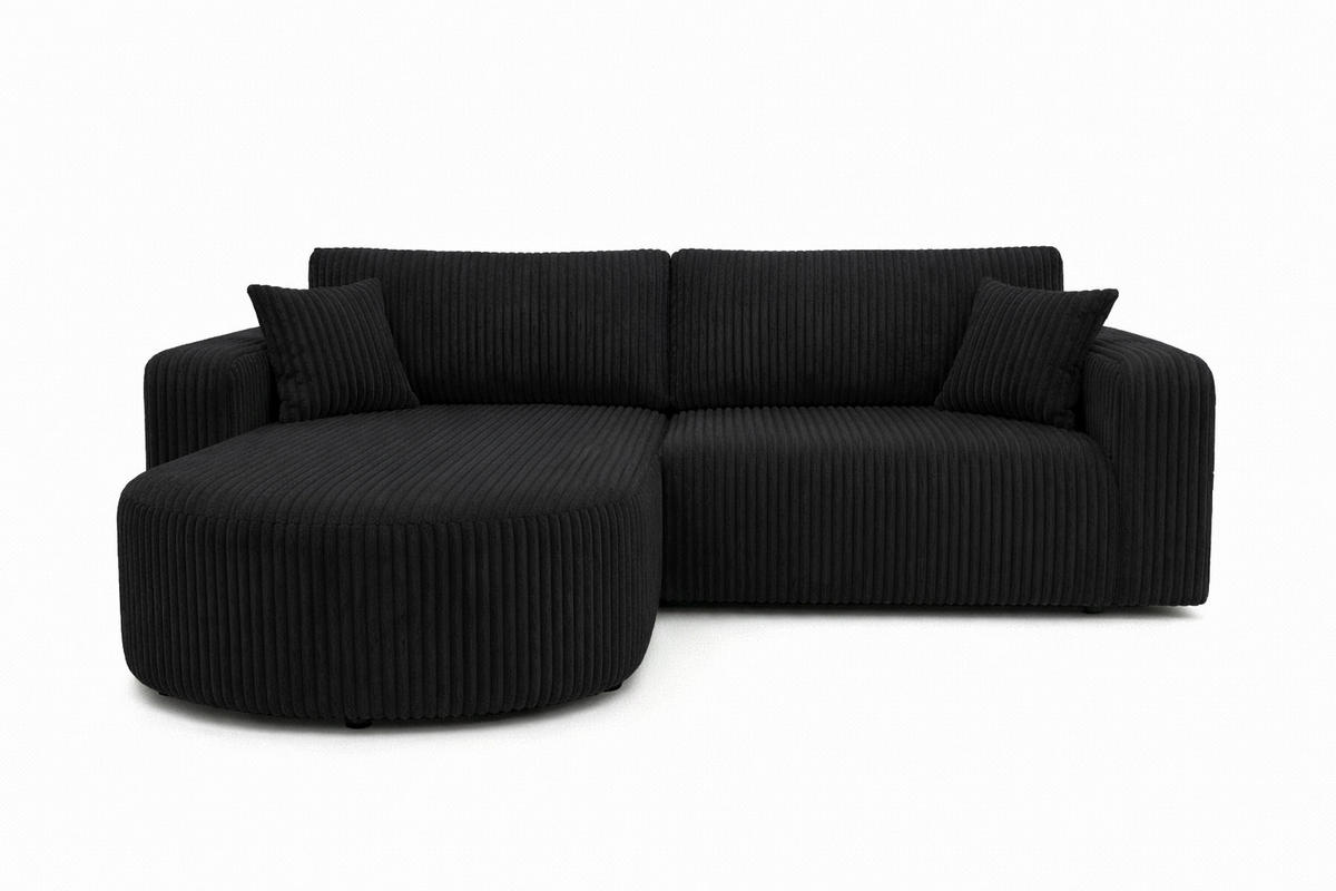 ECKSOFA Mit Schlaffunktion, Cordstoff Tilia, Schwarz, Links, ROUND ONE - Schwarz, Holz (244/175cm) - Kaiser Möbel