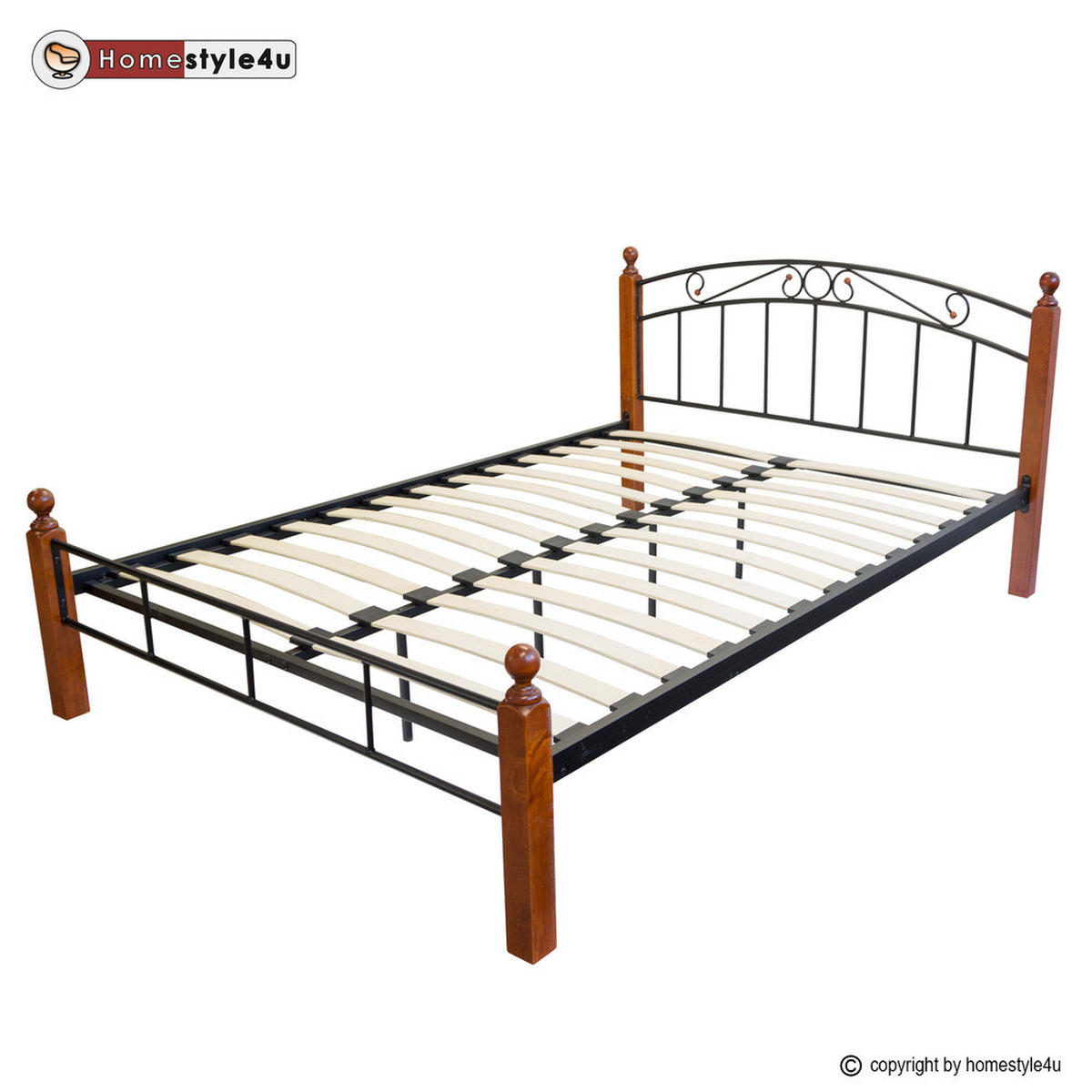 METALLBETT 180/200 cm in Schwarz Braun mit Lattenrost - Schwarz/Braun, Metall (180/200cm) - Homestyle4u