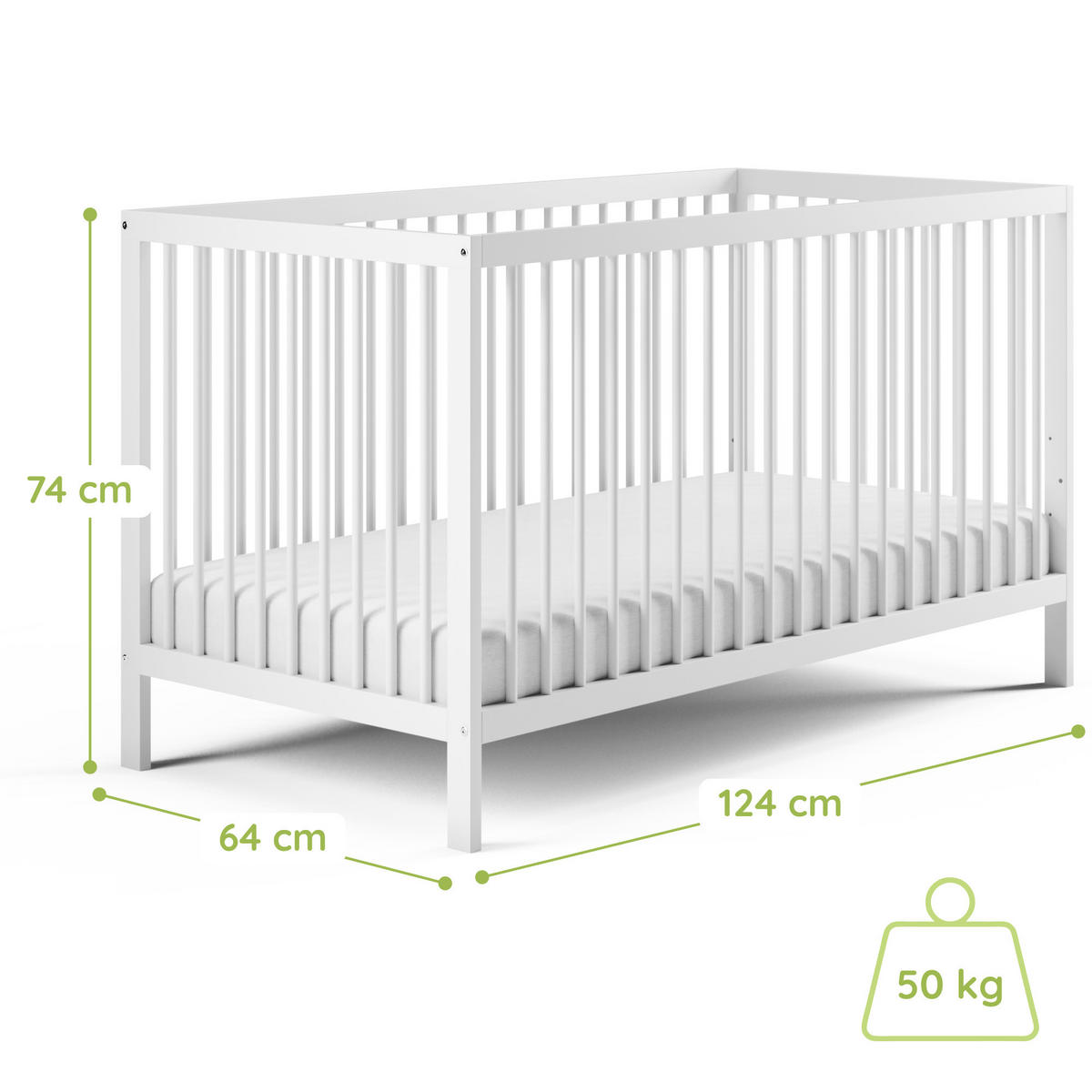 BABYBETT mit Matratze 60x120 cm in Weiß - Weiß, Holz (60/120cm) - Kids Collective