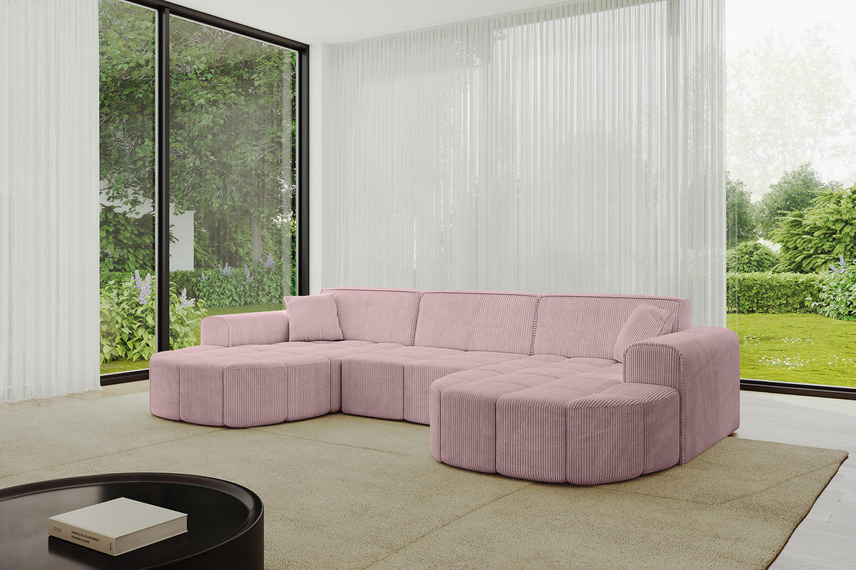 WOHNLANDSCHAFT LIVO-U1 - 315x173x79,5 cm Rosa - Rosa, Holzwerkstoff/Textil (315/79/173cm) - ALTDECOR